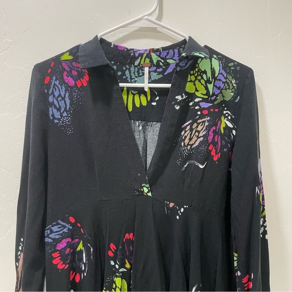 Free People Medium Field of Butterflies Tunic Dress Top High Low Black - Picture 8 of 16